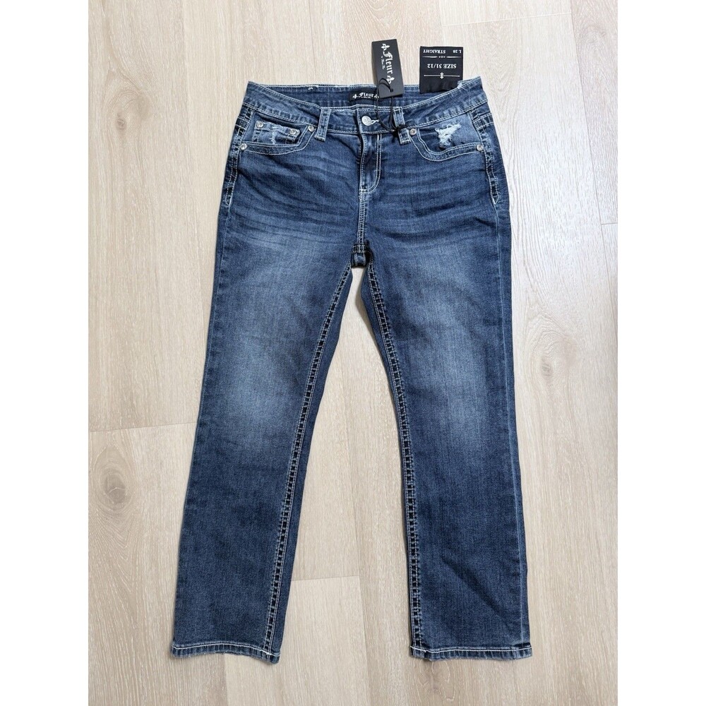 NWT Fleur by Miss Me Angel Wing Jeans Sz 12 31x28 Bling Rhinestone Western Y2K - Picture 2 of 16